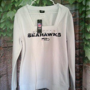 Cuce White Seattle Seahawks Victory Square Neck Pullover Sweatshirt